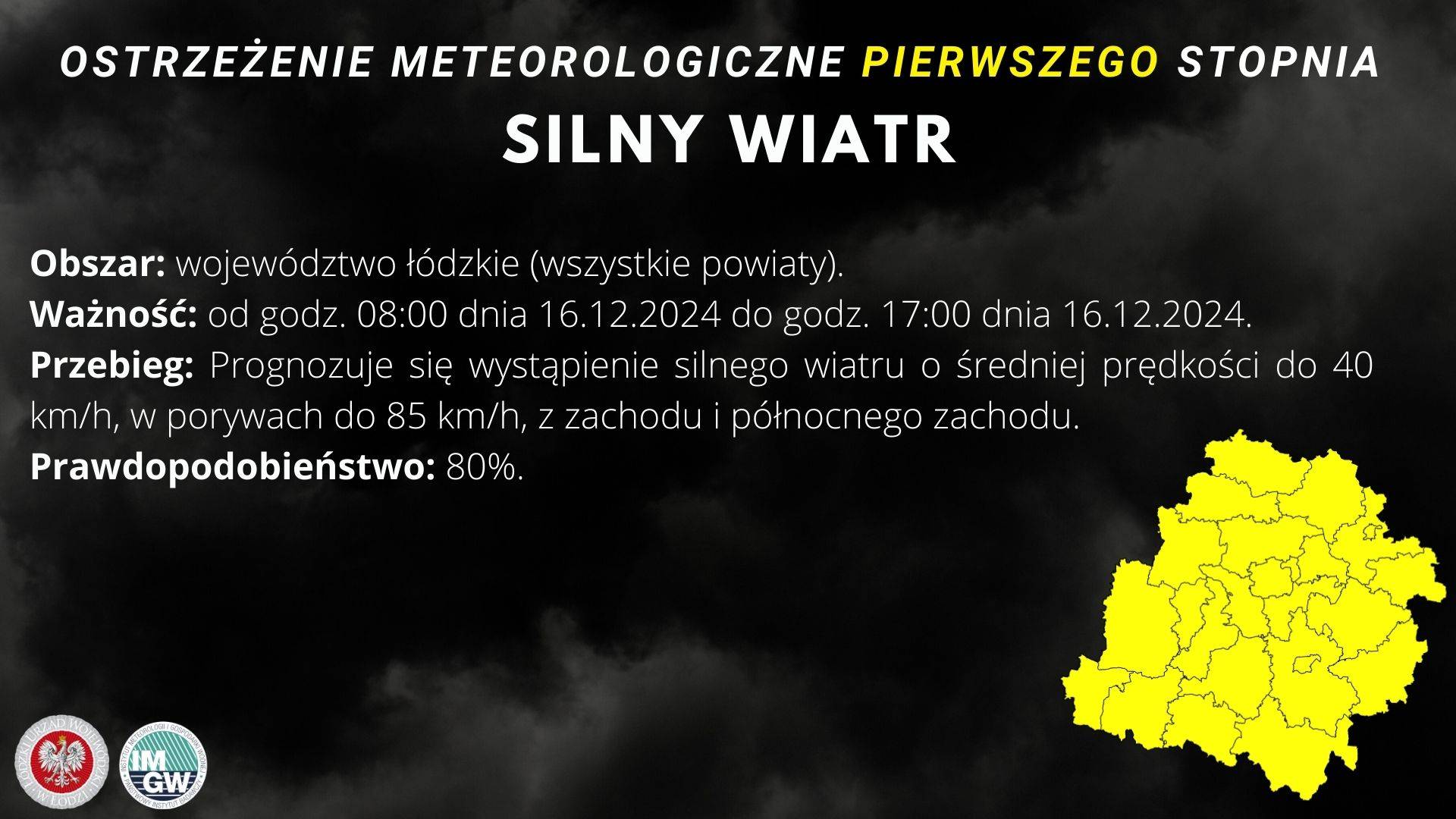 Ostrzeżenie I stopnia - SILNY WIATR