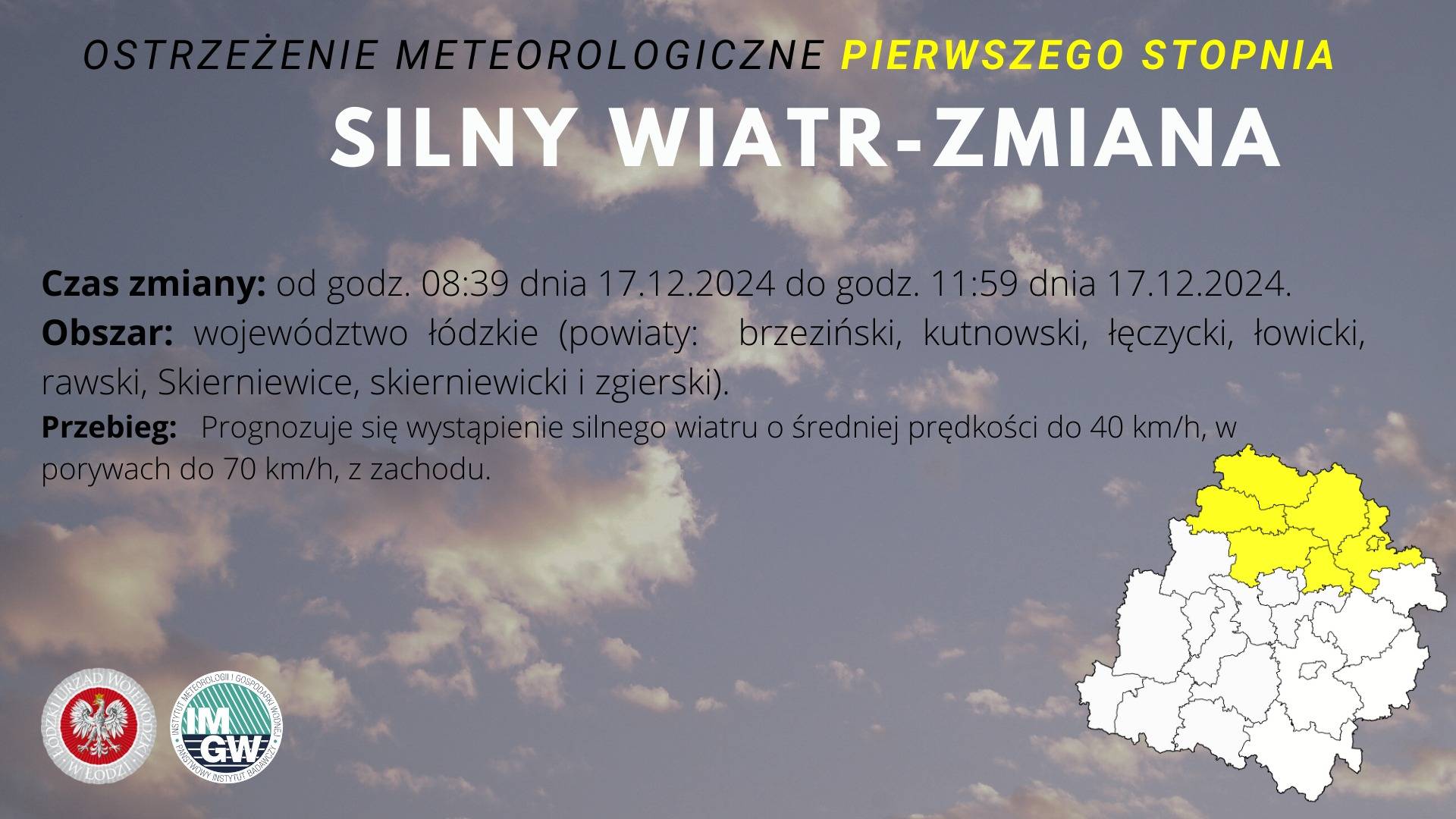 Ostrzeżenie meteorologiczne I stopnia SILNY WIATR