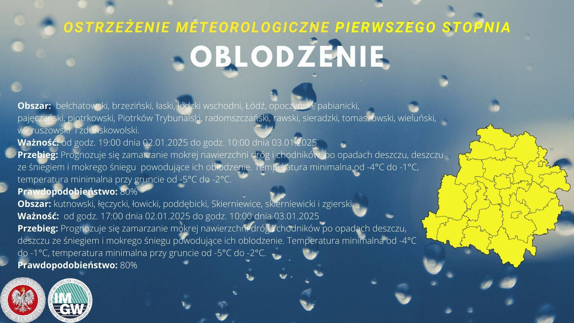 Ostrzeżenie meteorologiczne I stopnia OBLODZENIE