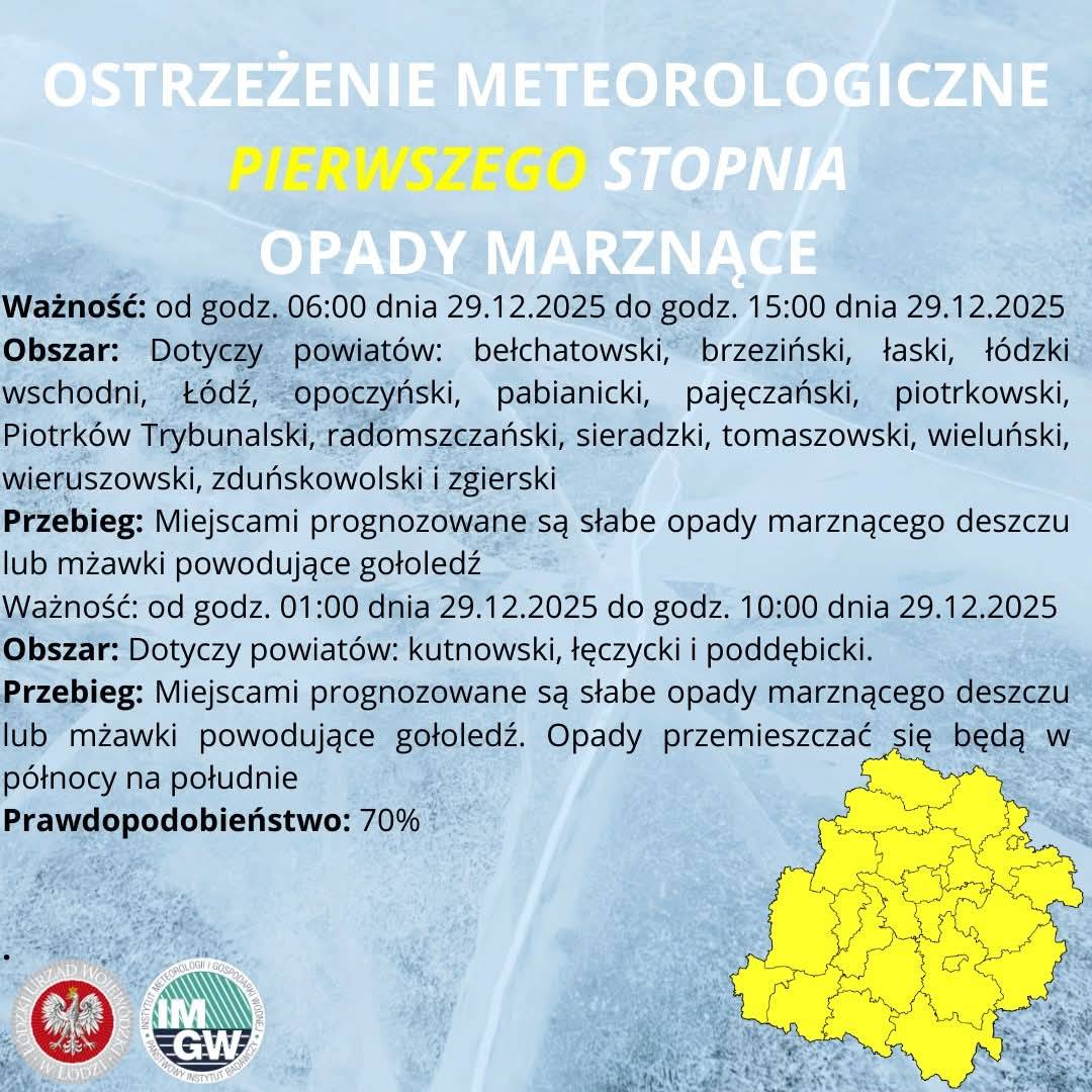 Ostrzeżenie meteorlogiczne OPADY MARZNĄCE