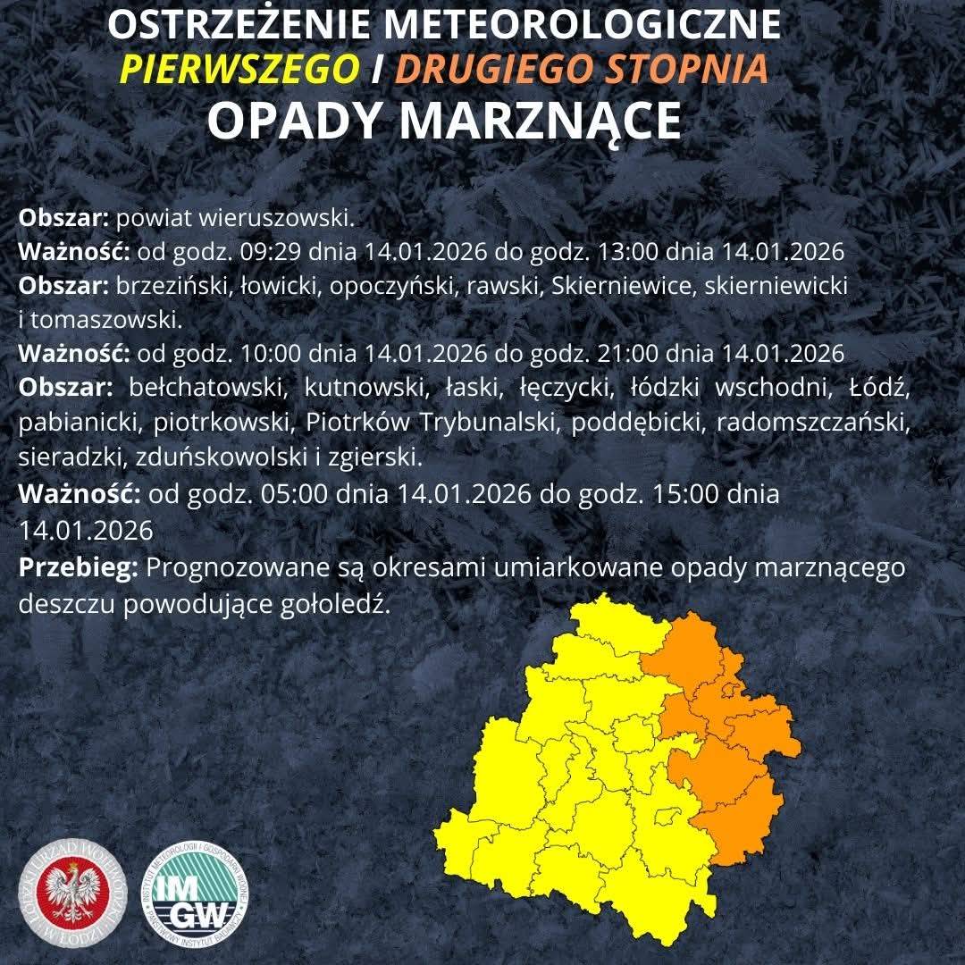 Ostrzeżenie meteorologiczne I stopnia OPADY MARZNĄCE