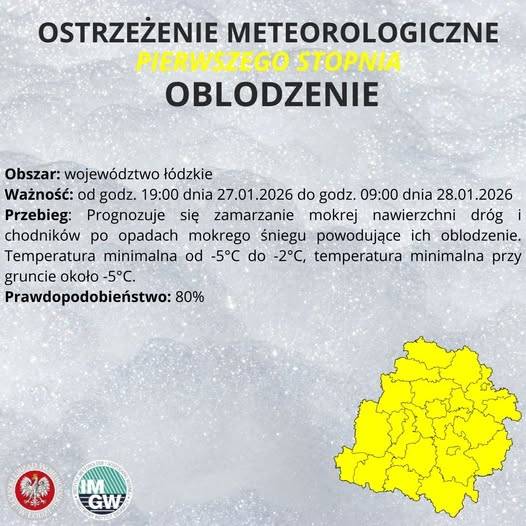 Ostrzeżenie meteorologiczne I stopnia OBLODZENIE