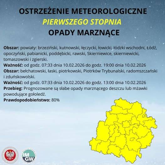 Ostrzeżenie meteorologiczne I stopnia dot. opadów marznących