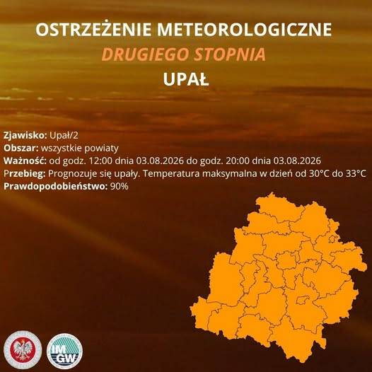 Ostrzeżenie meteorologiczne II stopnia UPAŁ
