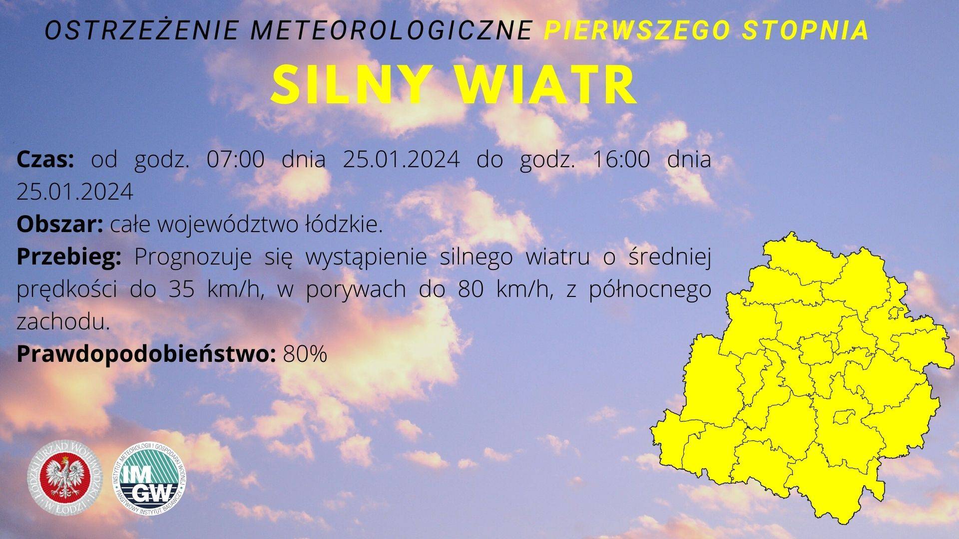 Ostrzeżenie meteorologiczne I stopnia - SILNY WIATR