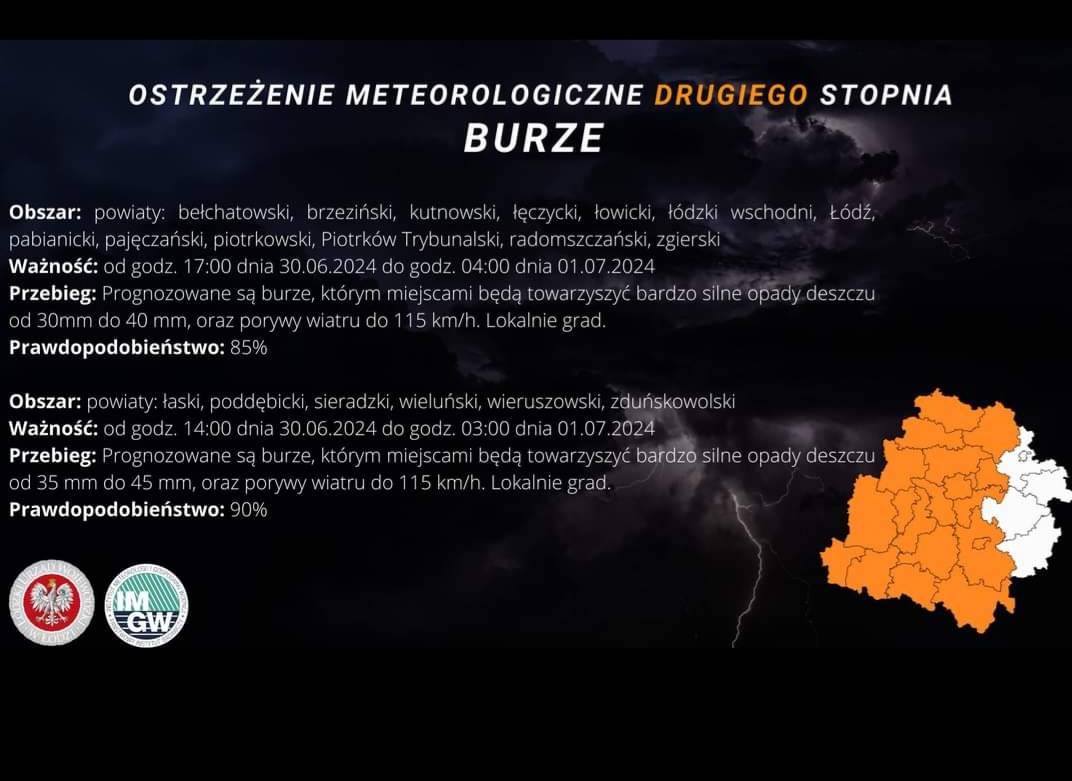 Ostrzeżenie Meteorlogiczne II stopnia BURZE