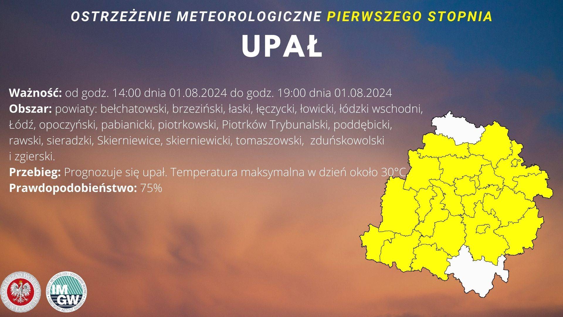 Ostrzeżenie meteorologiczne I stopnia UPAŁ