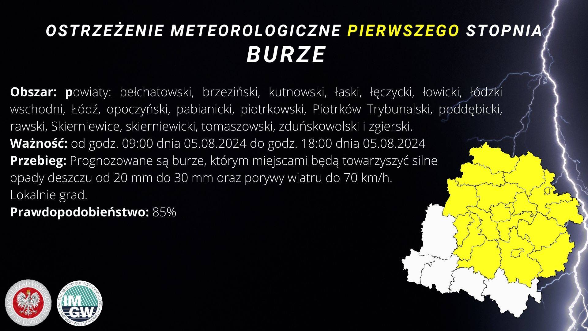 Ostrzeżenie meteorologiczne I stopnia BURZE