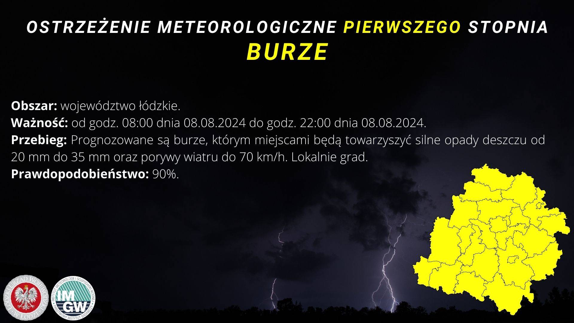 Ostrzeżenie meteorologiczne I stopnia BURZE