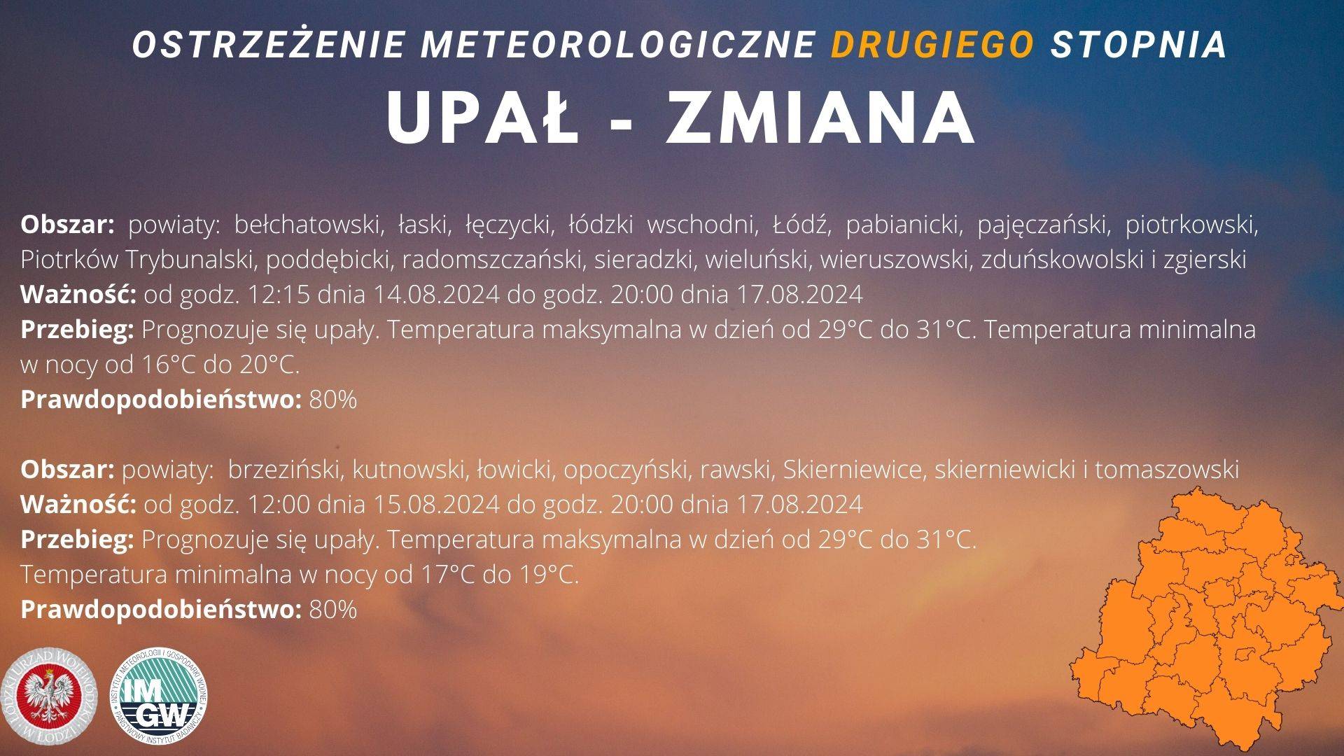 Zmiana stopnia ostrzeżenia meteorologicznego - UPAŁ