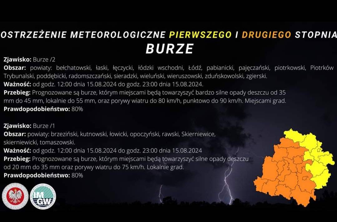 Ostrzeżenie meteorologiczne II stopnia BURZE