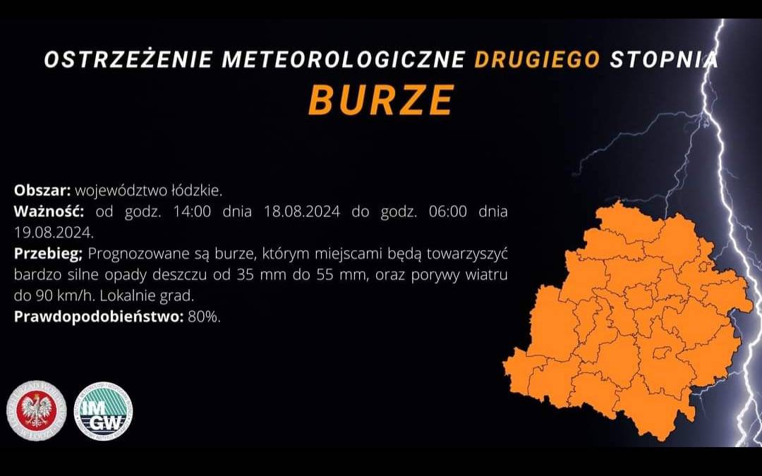 Ostrzeżenie meteorologiczne II stopnia BURZE