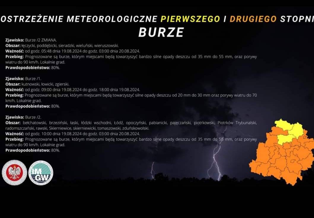 Ostrzeżenie meteorologiczne II stopnia BURZE