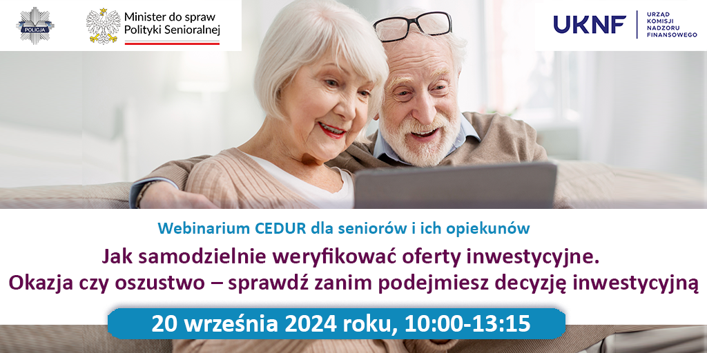 Zaproszenie na webinarium CEDUR dla seniorów i ich opiekunów 