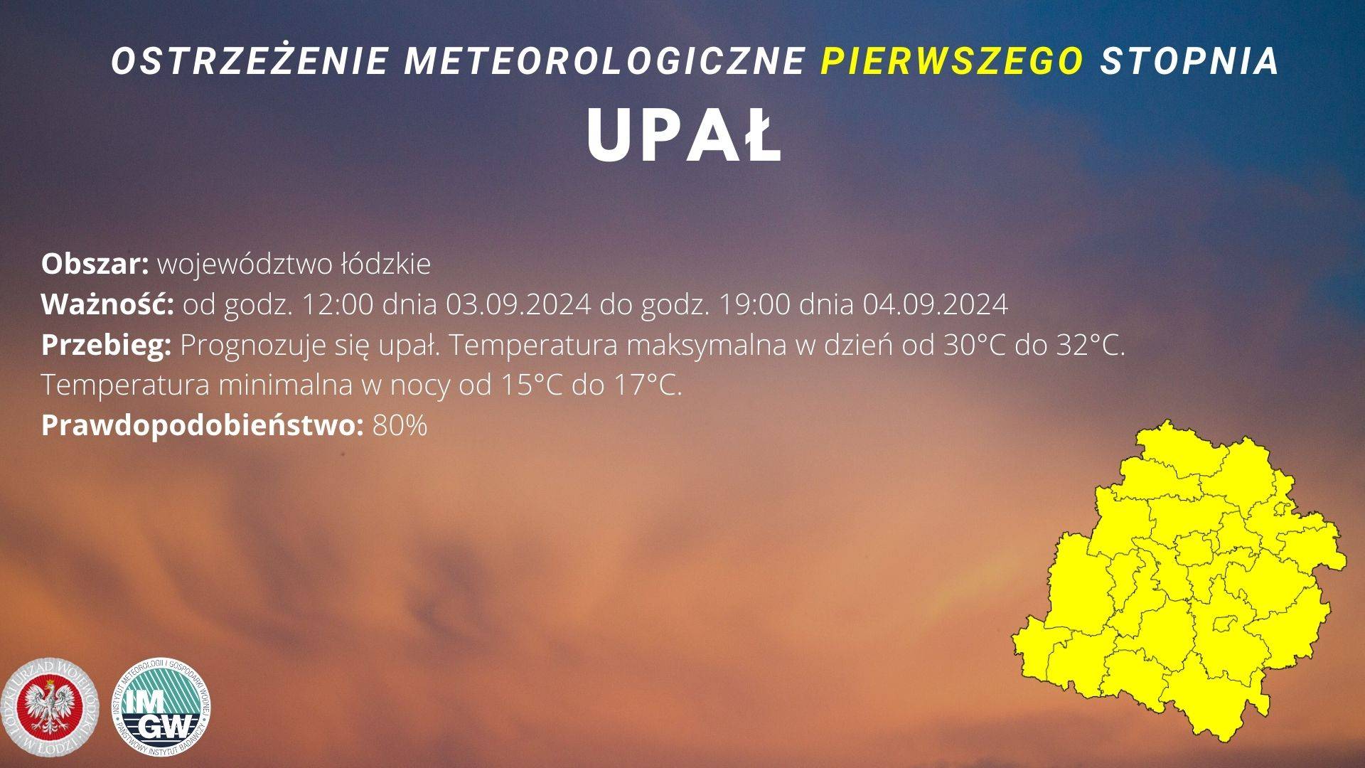 Ostrzeżenie meteorologiczne I stopnia UPAŁ