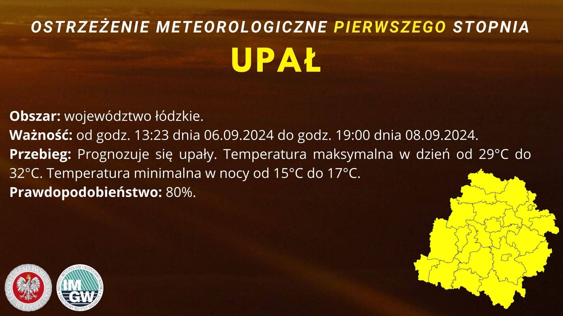 Ostrzeżenie meteorologiczne I stopnia UPAŁ