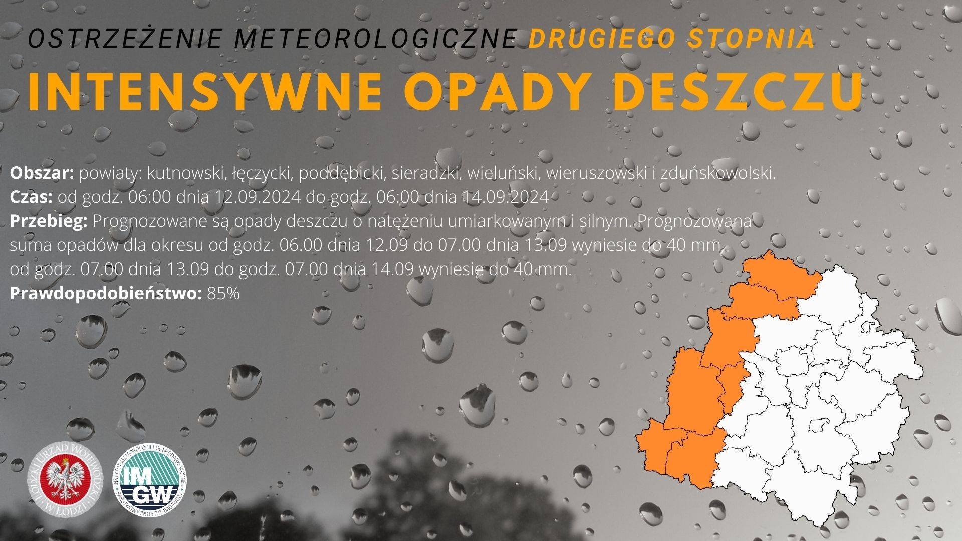 Ostrzeżenie meteorologiczne II stopnia Intensywne opady deszczu