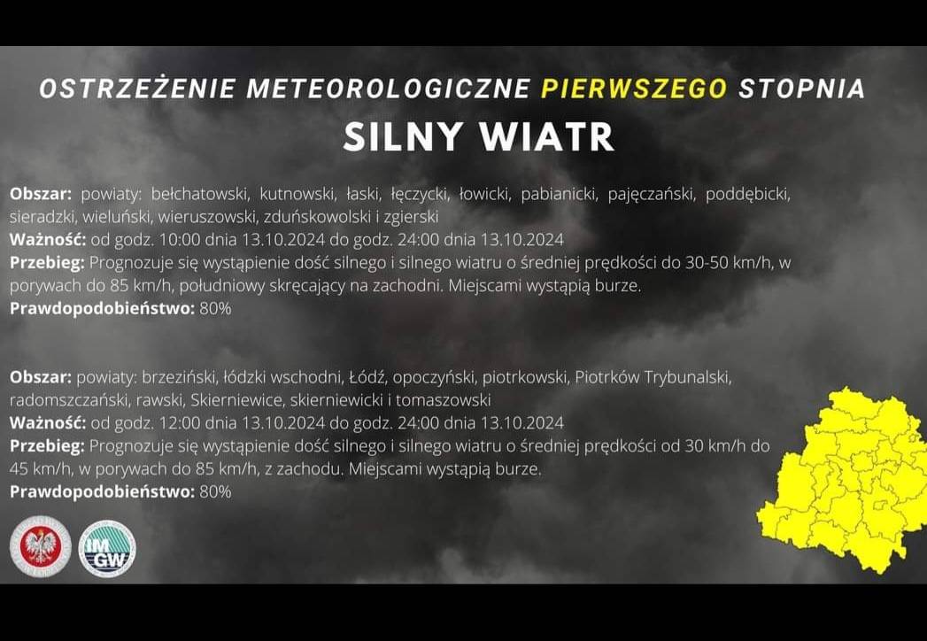 Ostrzeżenie meteorlogiczne I stopnia SILNY WIATR