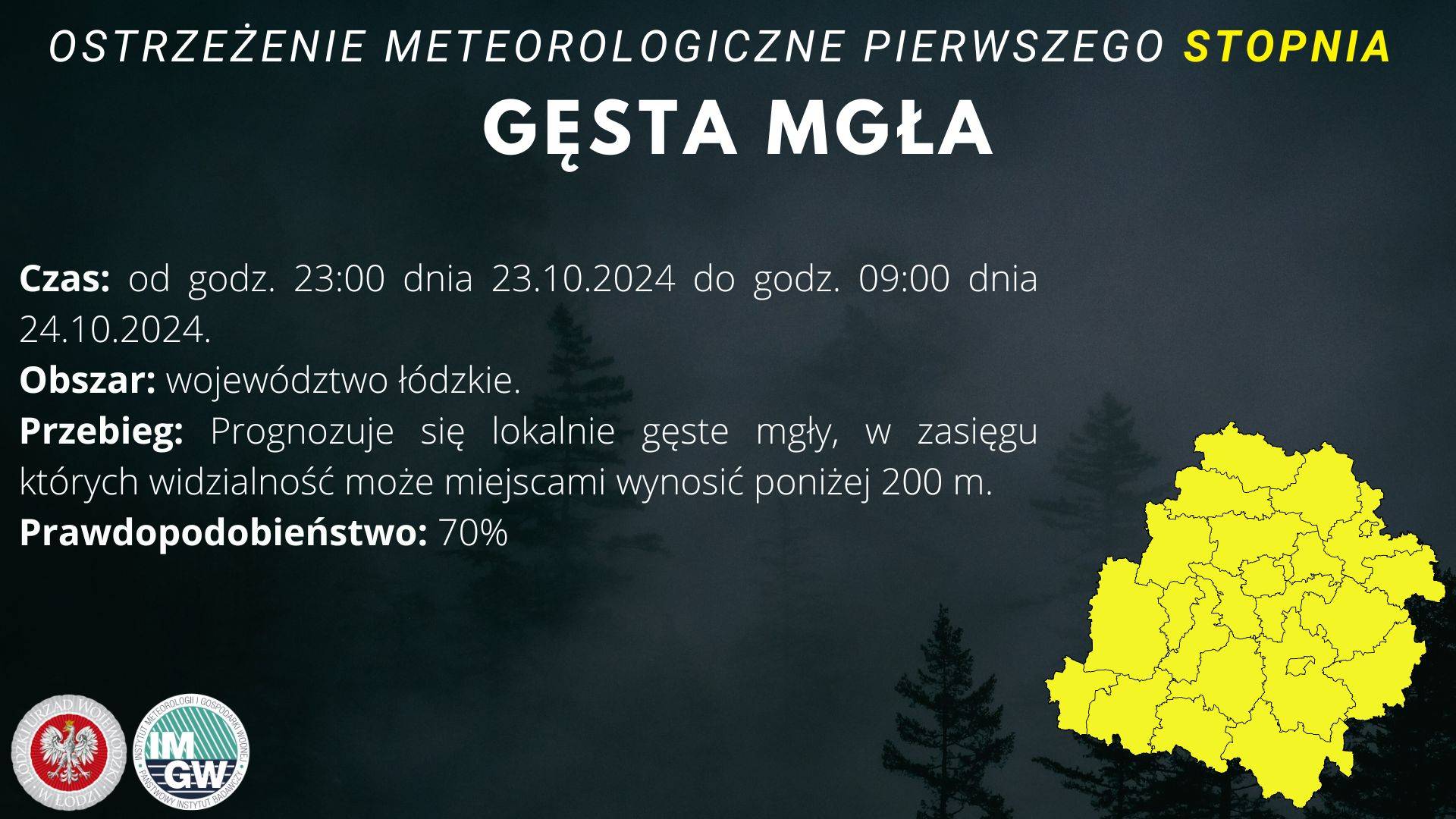 Ostrzeżenie meteorologiczne I stopnia GĘSTA MGŁA