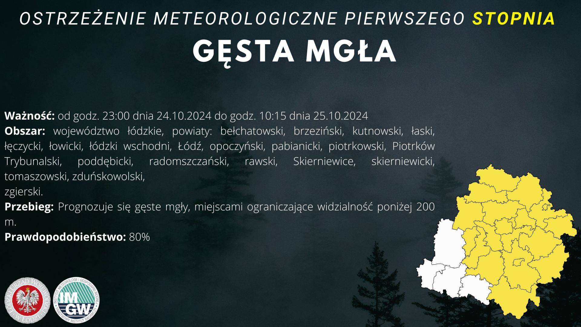 Ostrzeżenie meteorologiczne I stopnia GĘSTA MGŁA