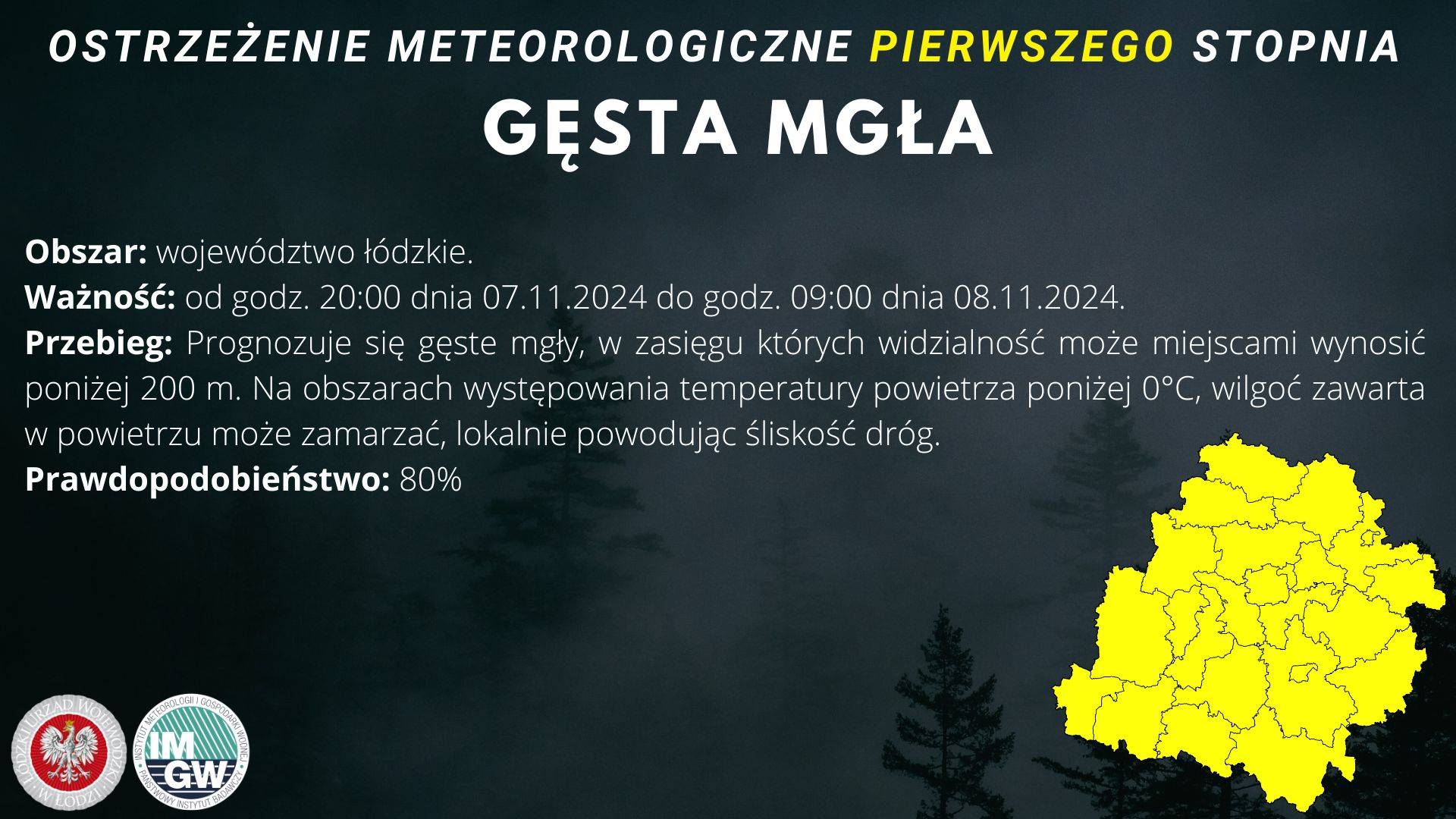 Ostrzeżenie meteorologiczne I stopnia GĘSTA MGŁA