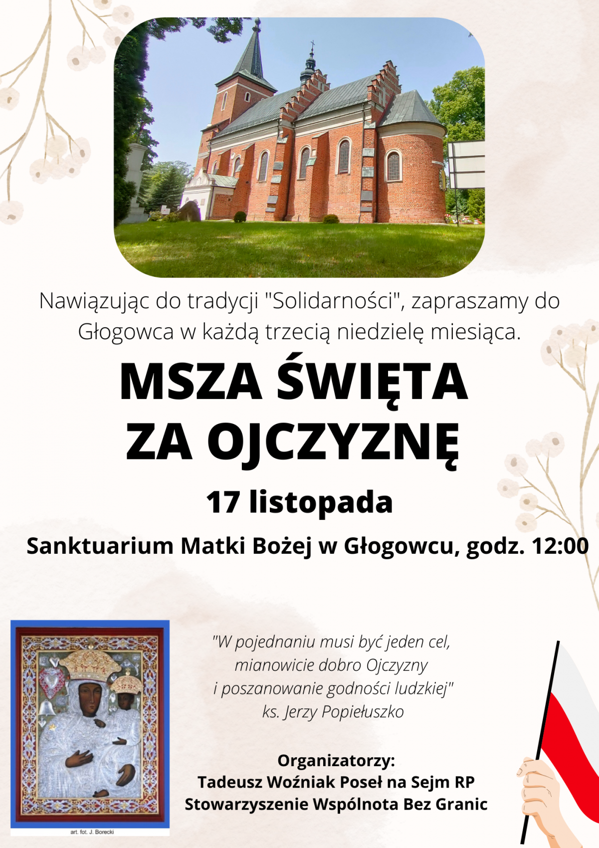 Zaproszenie na uroczystość patriotyczno-religijną w Głogowcu