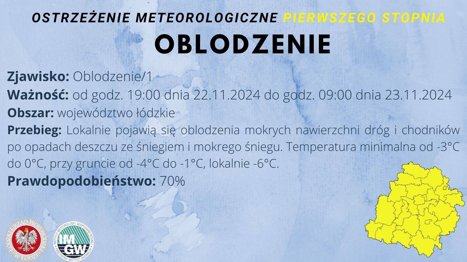 Ostrzeżenie meteorologiczne I stopnia OBLODZENIE